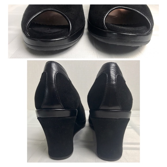Taryn Rose Suede Leather Peep Toe Wedge Heels - Picture 2 of 8